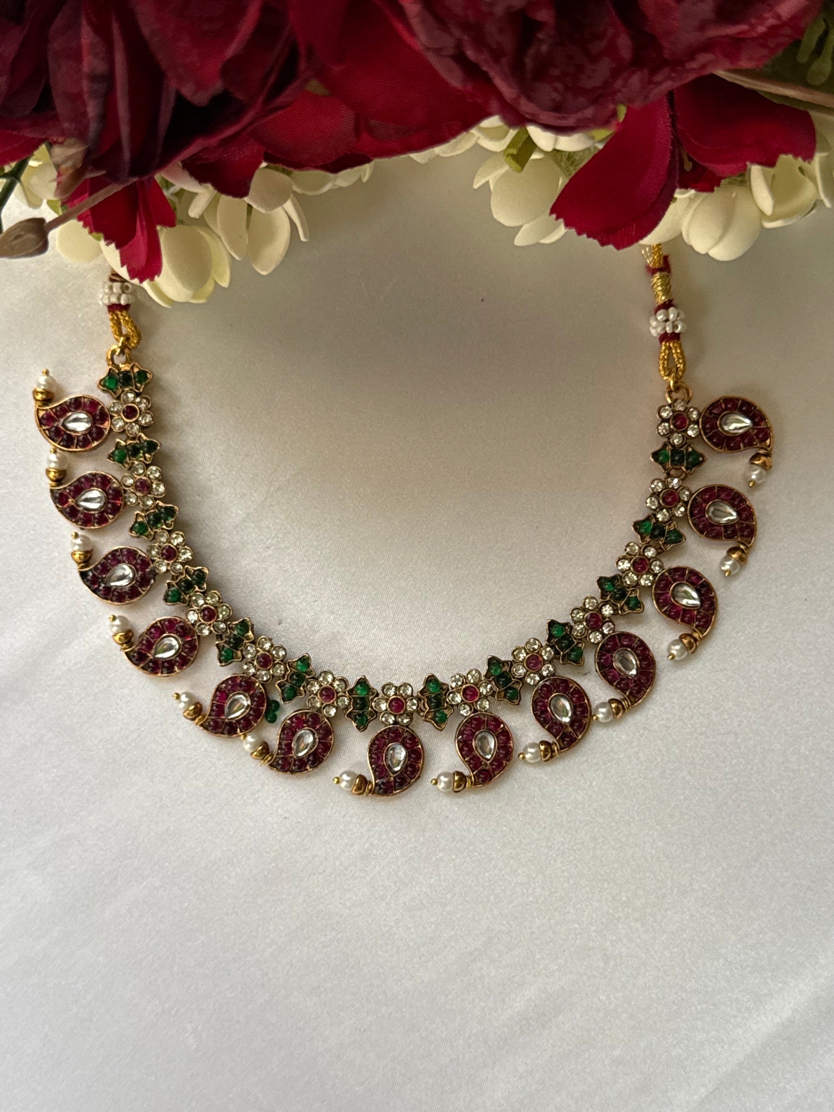 Red And Green Mango Necklace with Earrings