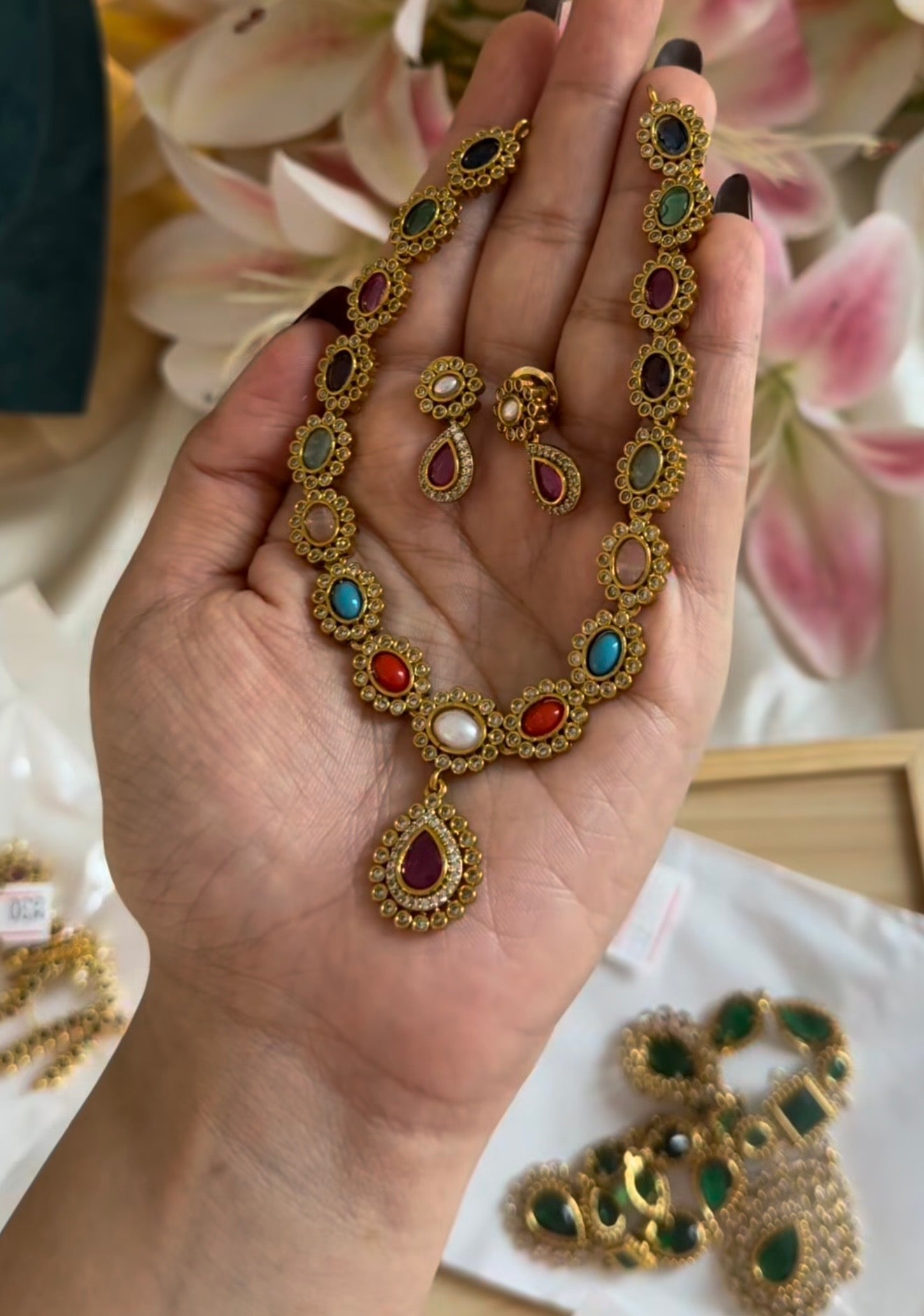 Pearl Multi Necklace with Earrings