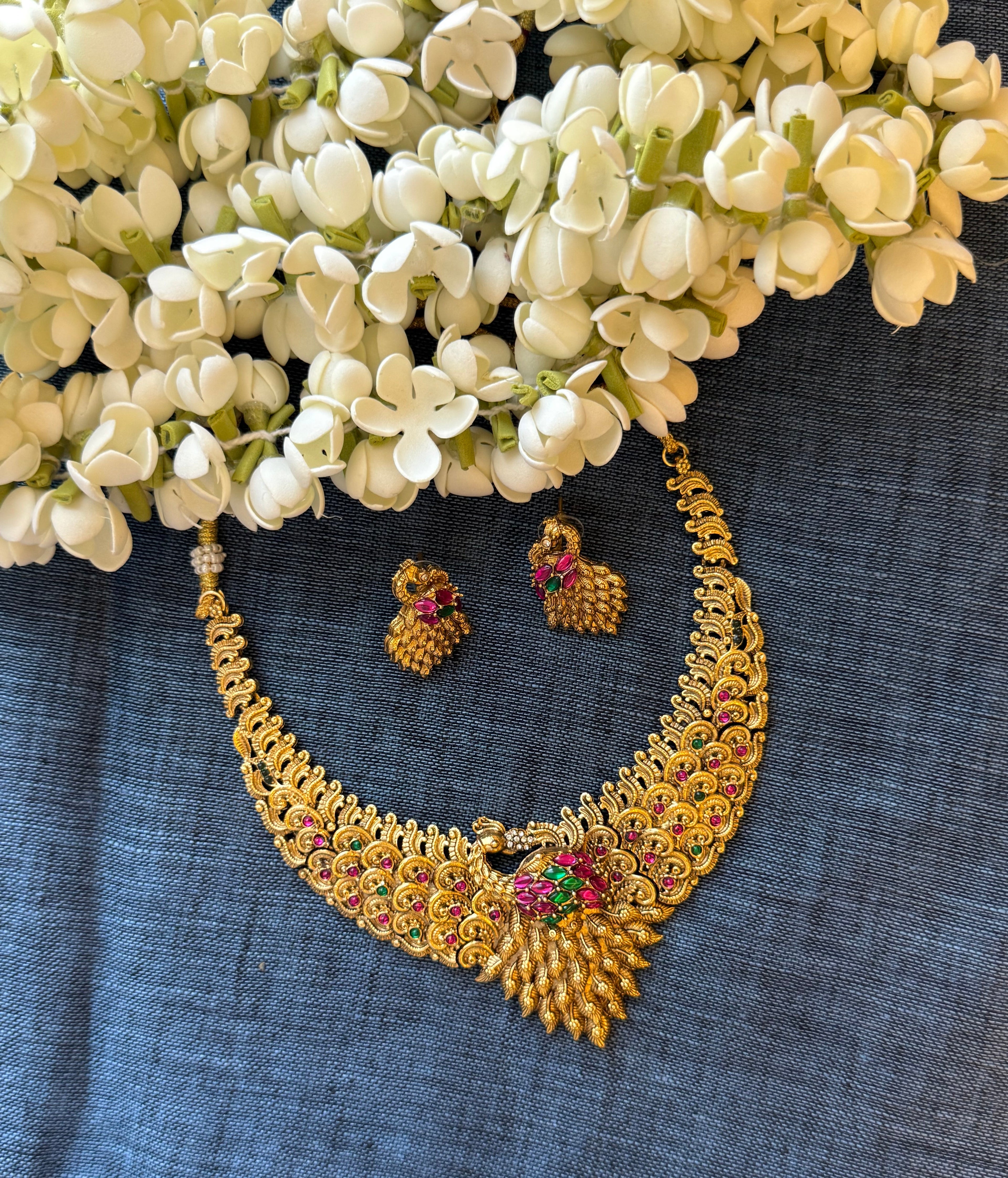 Multi Peacock Necklace with Earrings