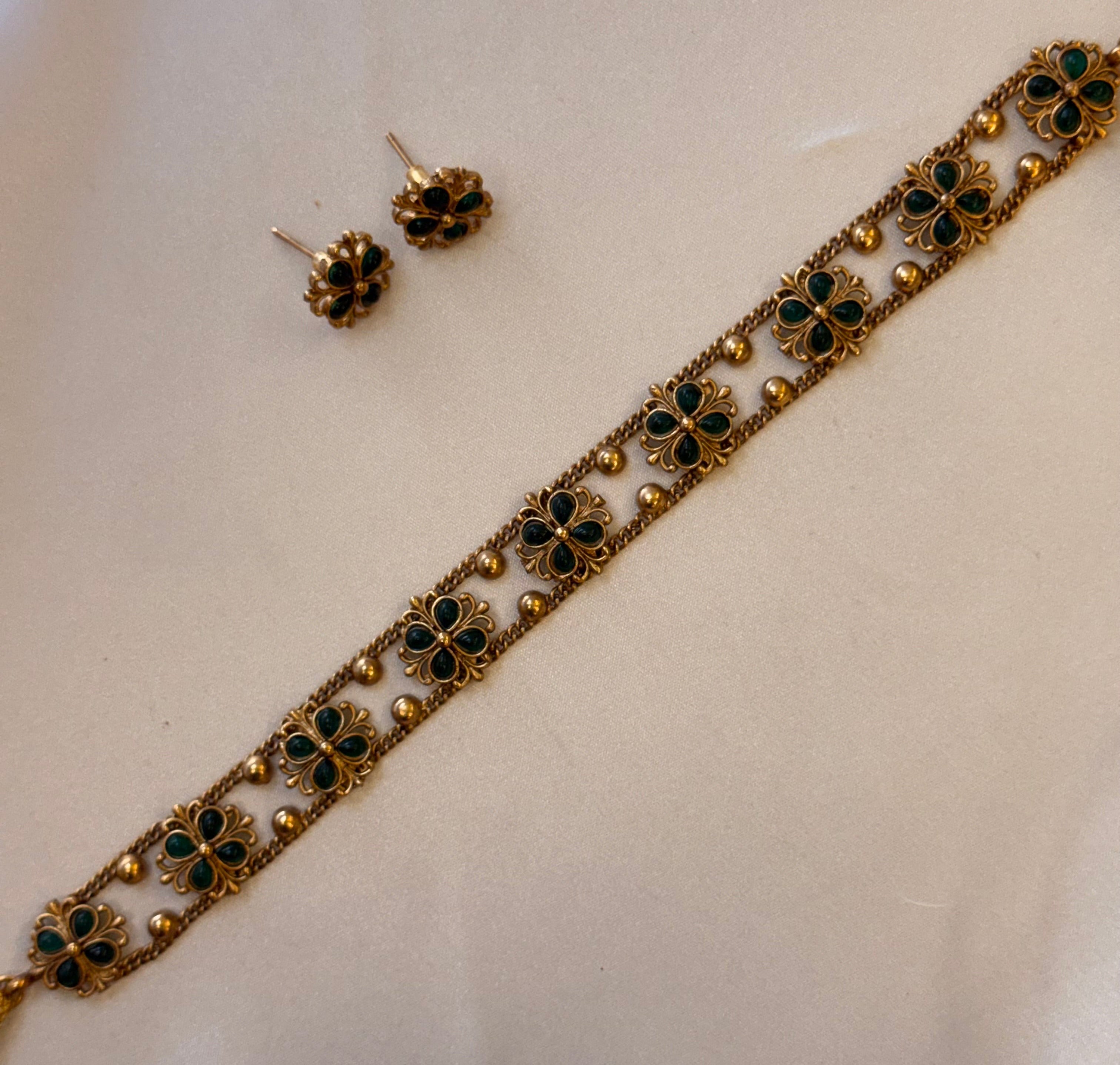 Dark Green floral choker