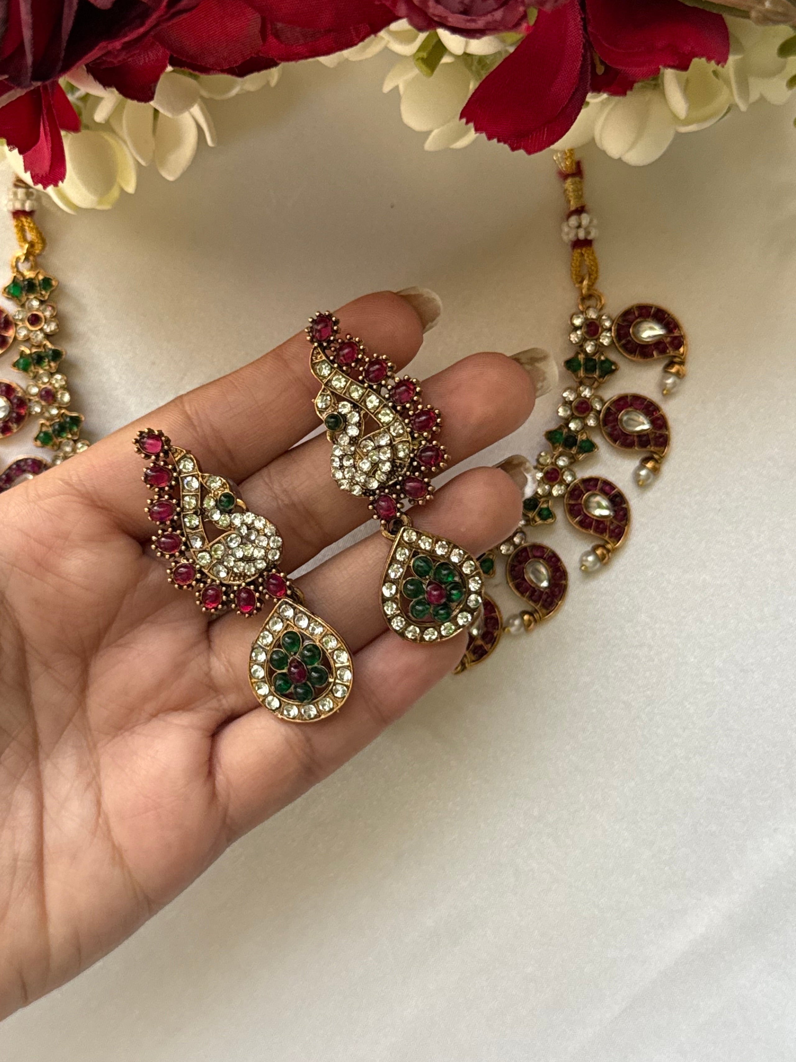 Red And Green Mango Necklace with Earrings