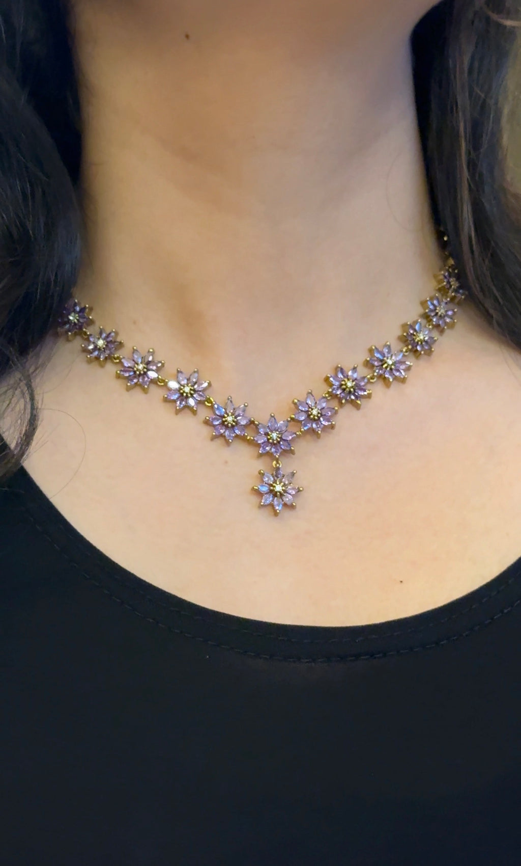 Lavender Flower stone necklace with Earrings