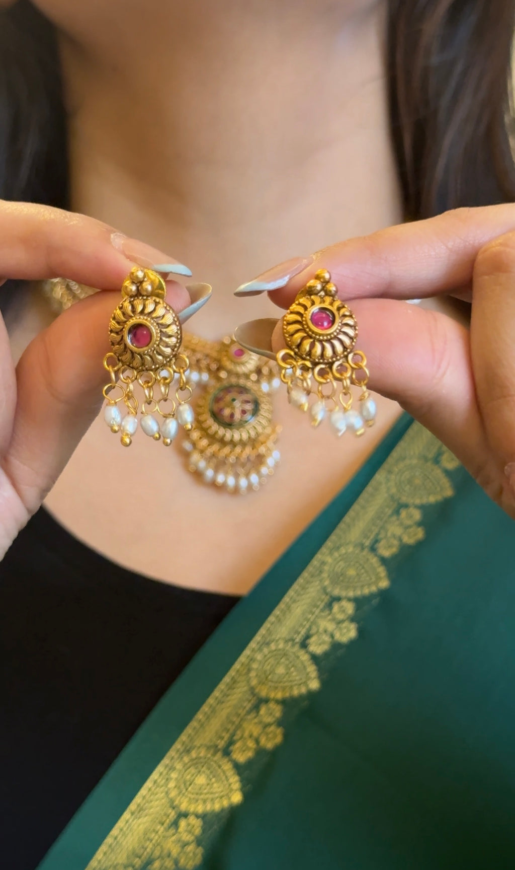 Non Idol Rice pearl necklace with Earrings