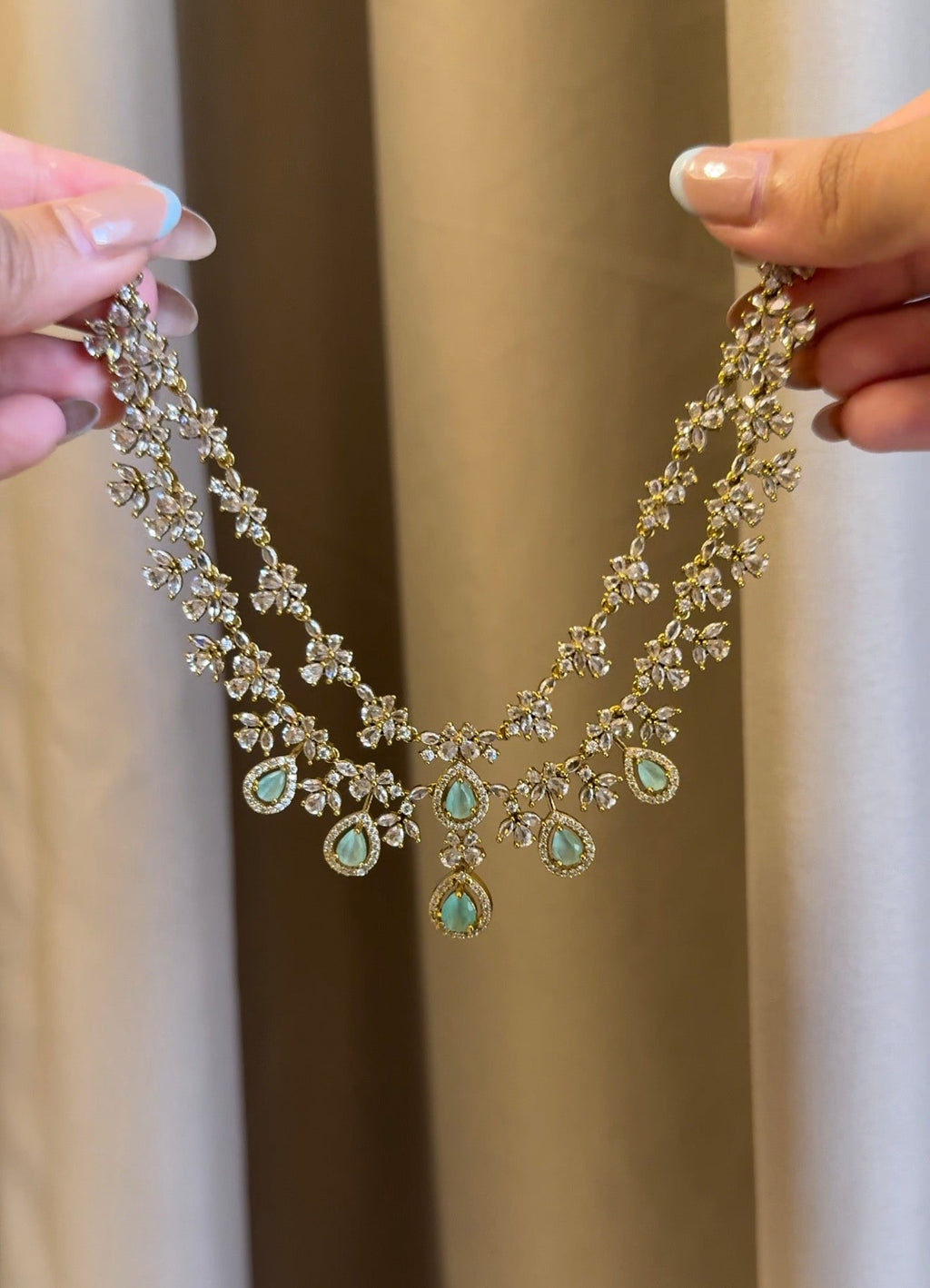 Pastel Green Necklace with Earrings