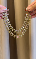 Premium Pink Double Layer  Necklace with Earrings