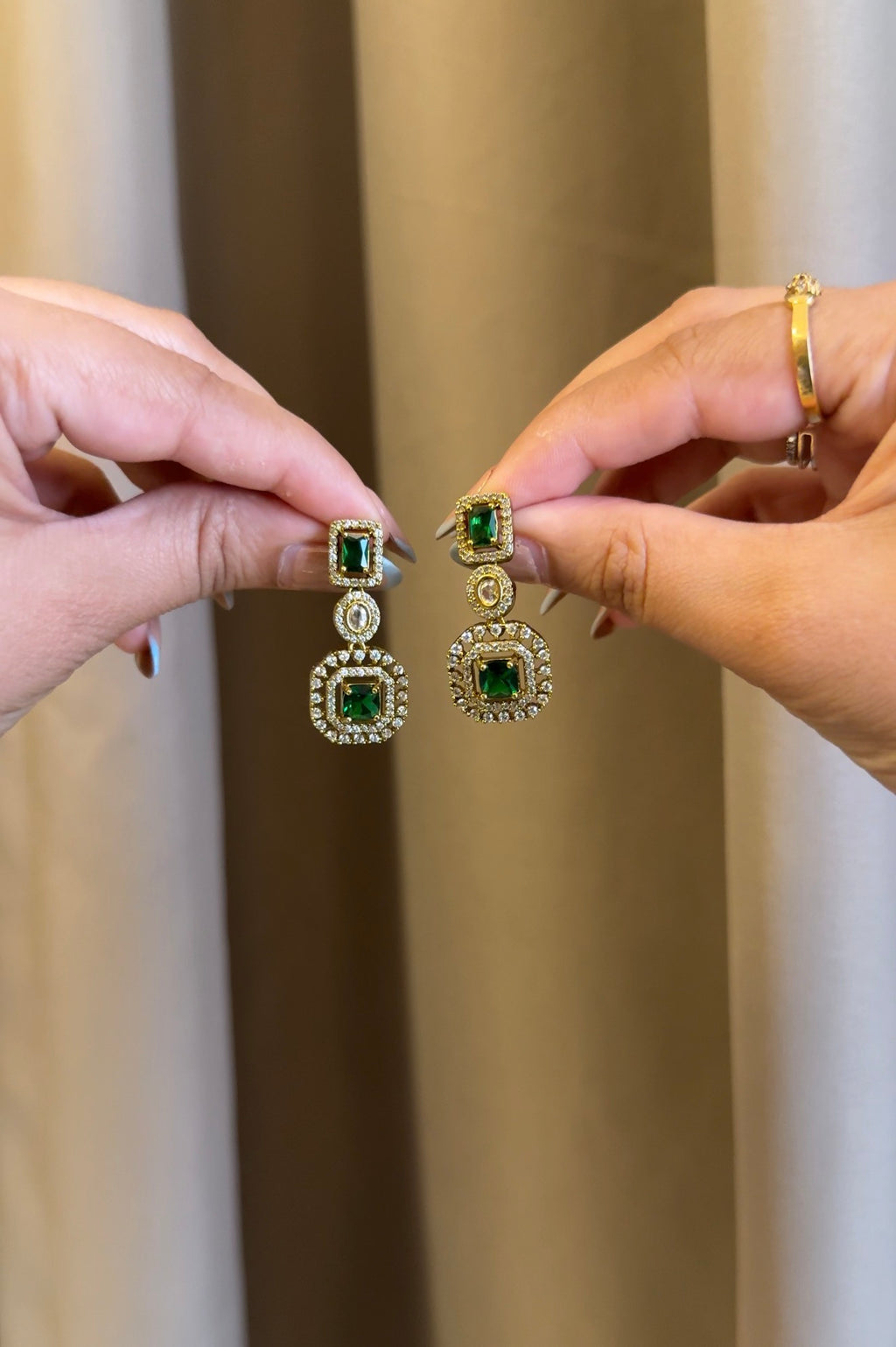 Premium Green Double Layer Necklace with Earrings