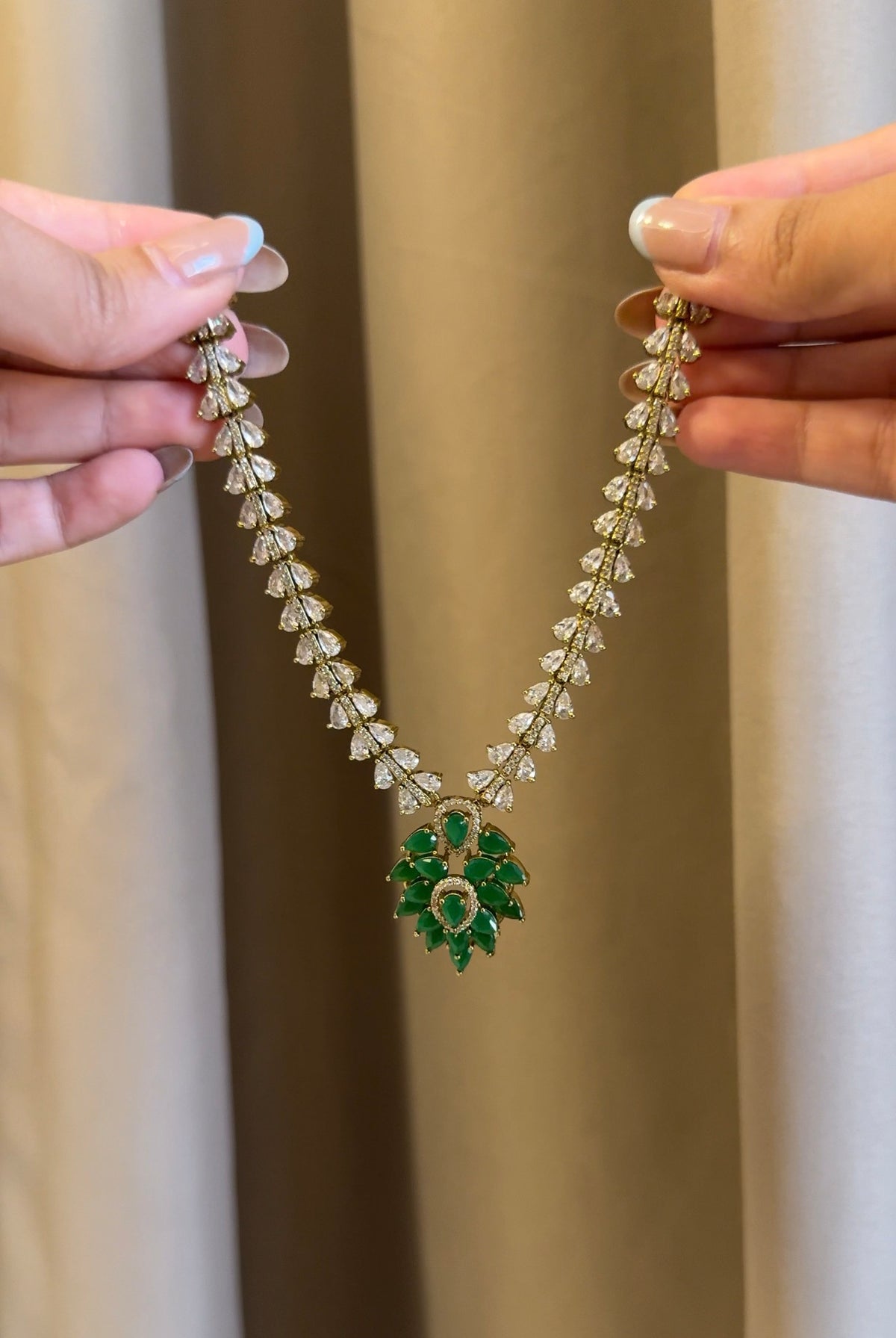 Sabyasachi Emerald Diamond  Necklace with Earrings