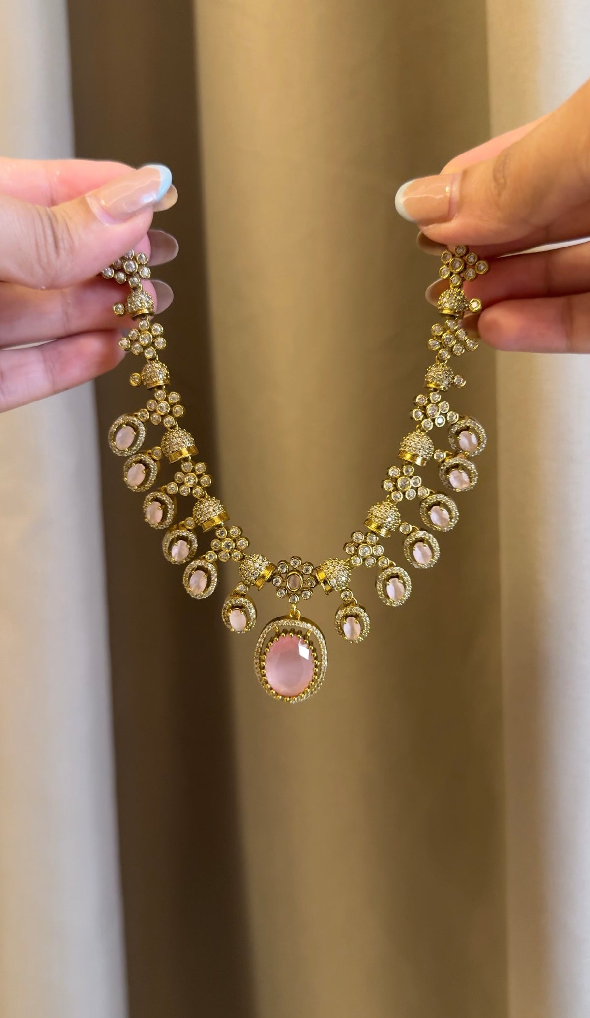 Pastel Pink  Necklace with Earrings