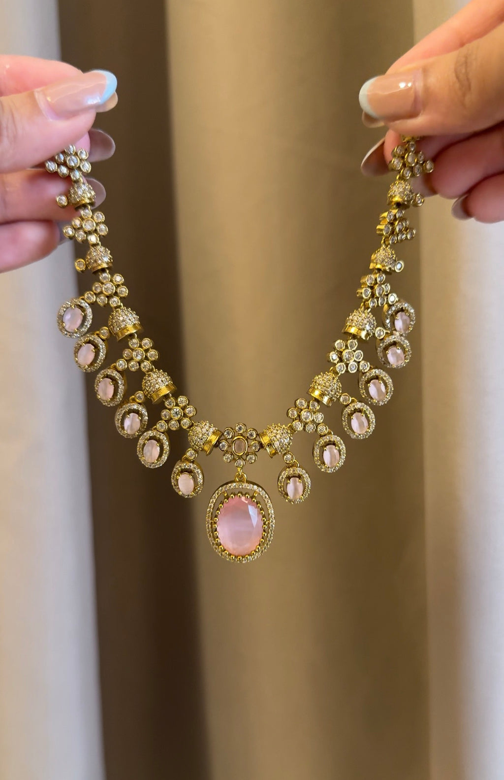 Pastel Pink  Necklace with Earrings
