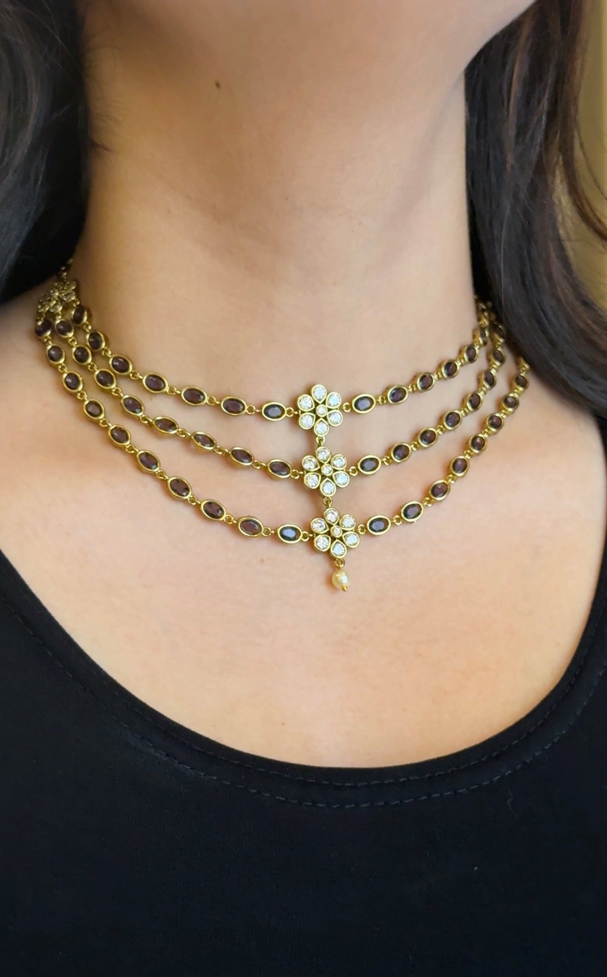 BEST SELLER THREE LAYER PRINCESS NECKLACE (VIOLET)
