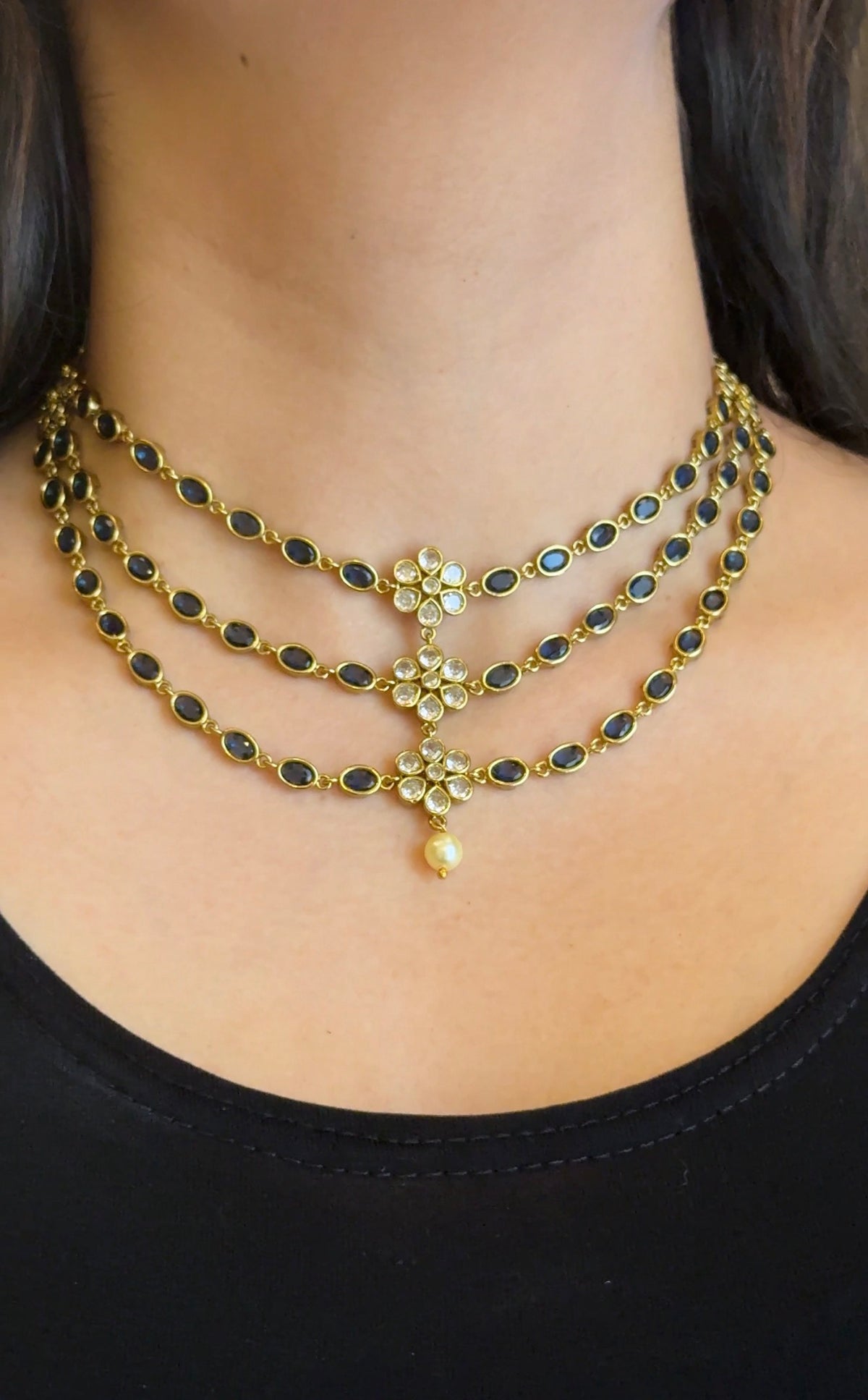 BEST SELLER THREE LAYER PRINCESS NECKLACE (SAPPHIRE BLUE)