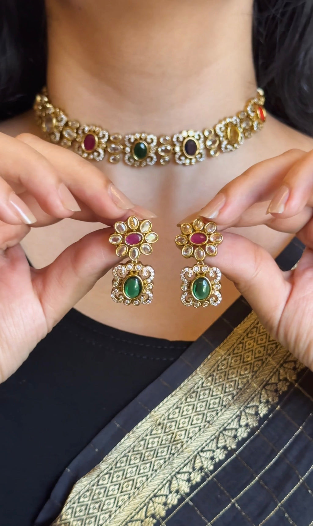 PREMIUM AD STONE CHOKER WITH EARRINGS