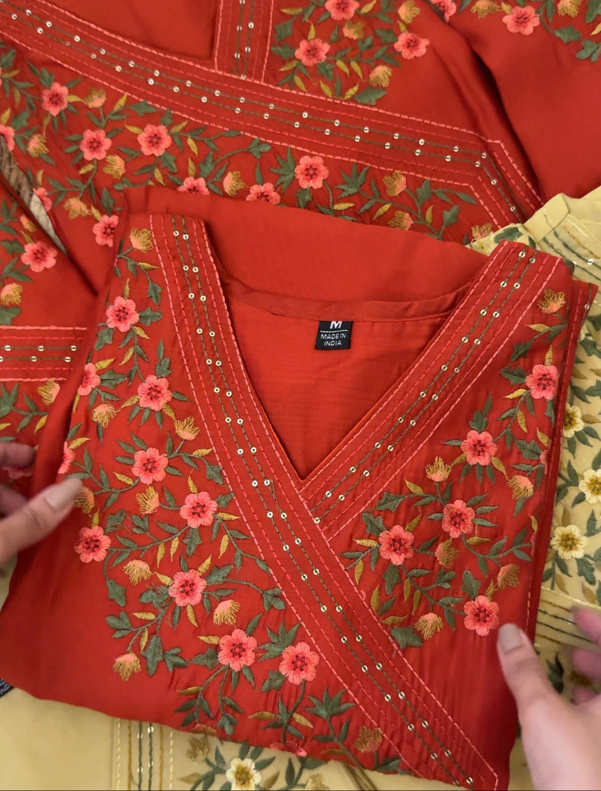 TRENDING RUST COLOR CO-ORD SET WITH FLORAL EMBROIDERY (WITH PANTS)