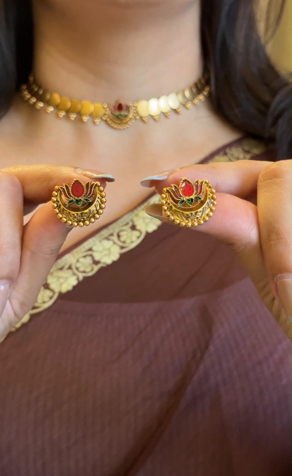 Lotus Coin Choker with Earrings