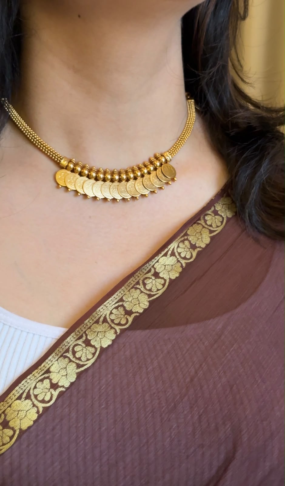Gold Coin Necklace with Earrings