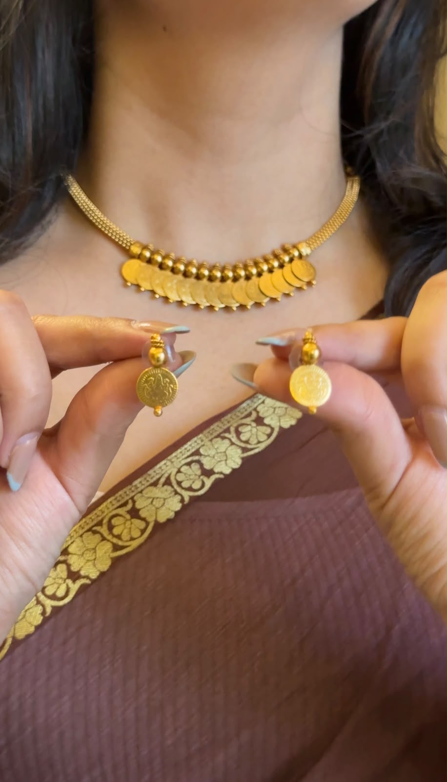 Gold Coin Necklace with Earrings