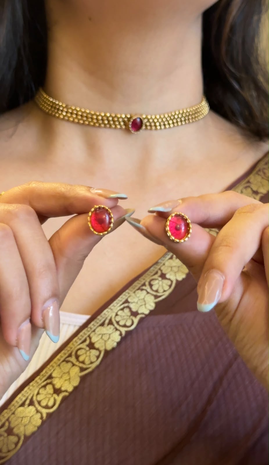 Simple Ruby Choker with studs