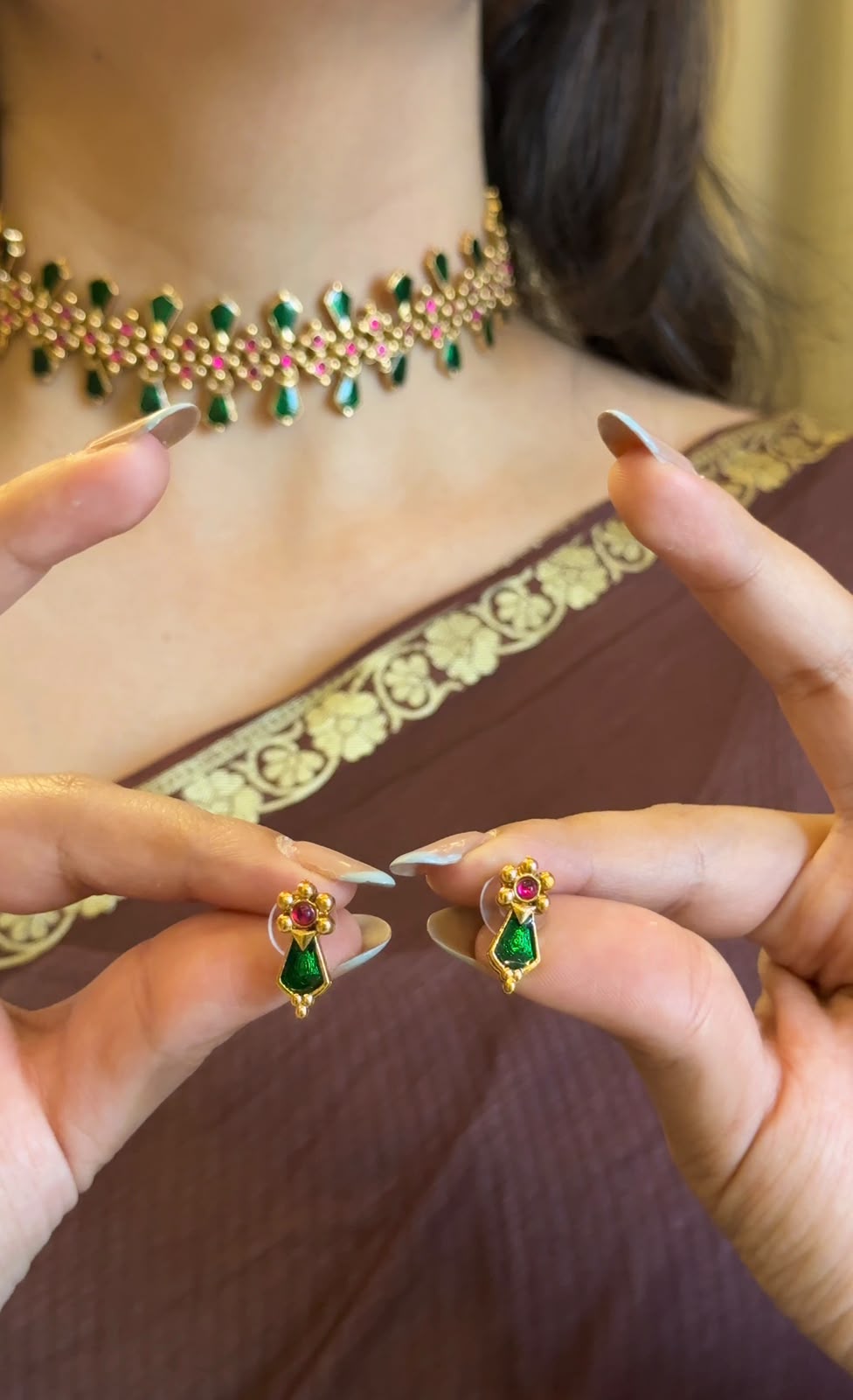 Viral Green Palakka with Earrings